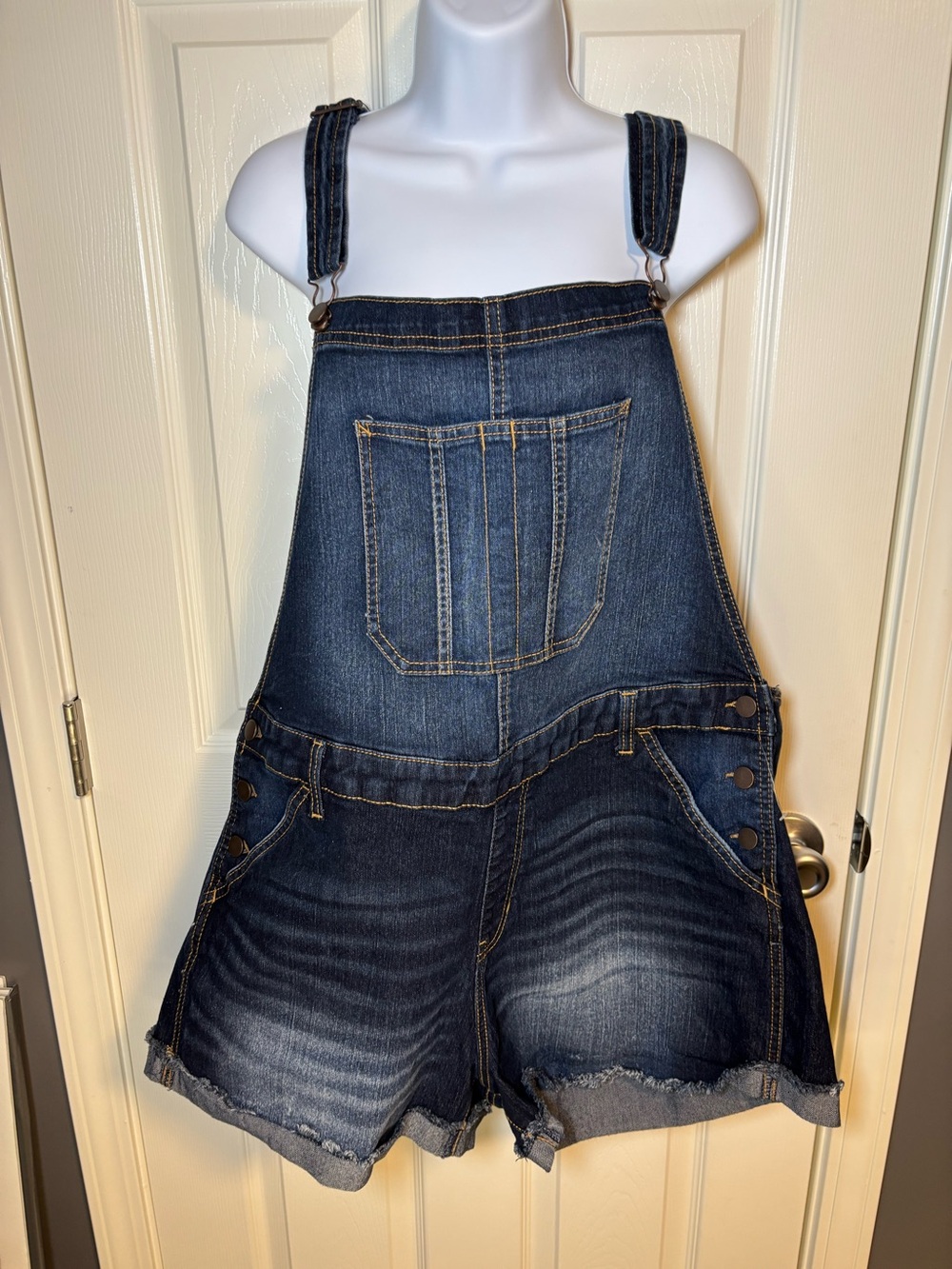 Dark wash denim overalls with adjustable straps by No Boundaries Size: XXXL